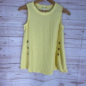 Ny Collection Ribbed Tank Top Woman’s Sz M Butter Yellow Side Button Details